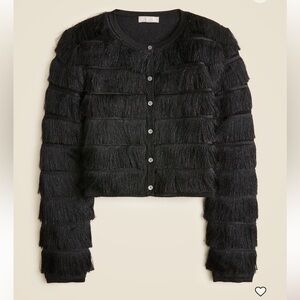 J. Crew Black Textured Fringe Cardigan